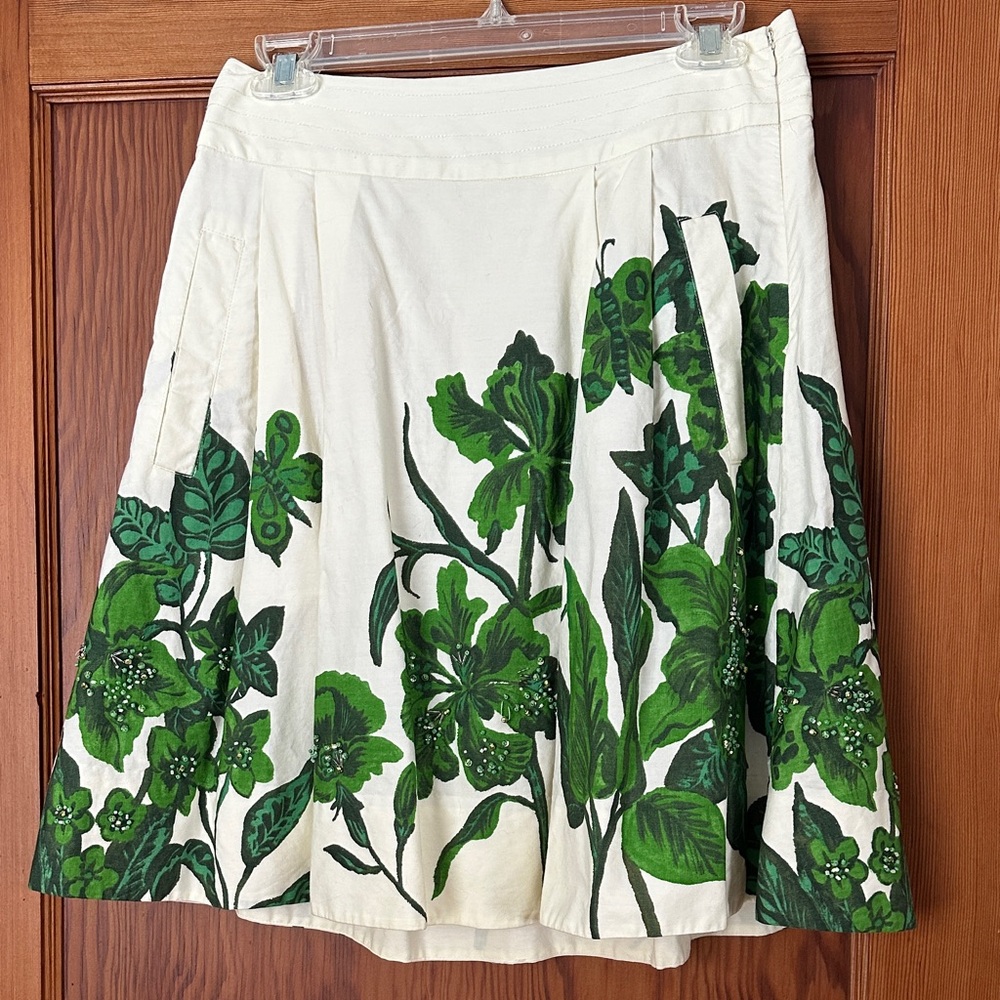 Floral Green and White Women's Skirt